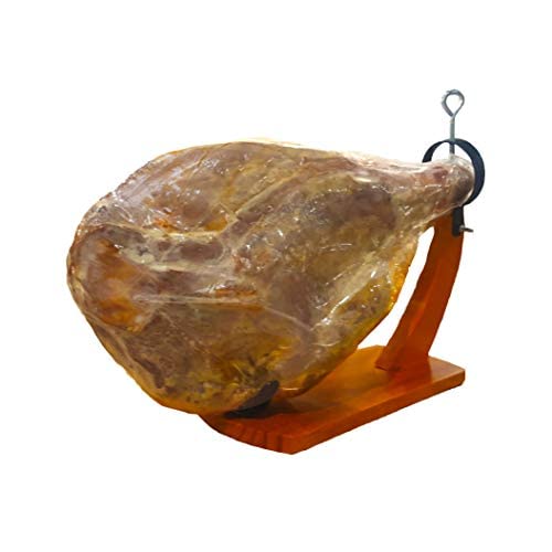 Serrano Cured Ham Bone in Shoulder | Spanish Jamon Serrano | Cured Aged 12 months + | Mediterranean Salt only | NO Nitrates, Preservative free |16-18 pounds | Wood Stand + Knife | Packaged in Gift Box
