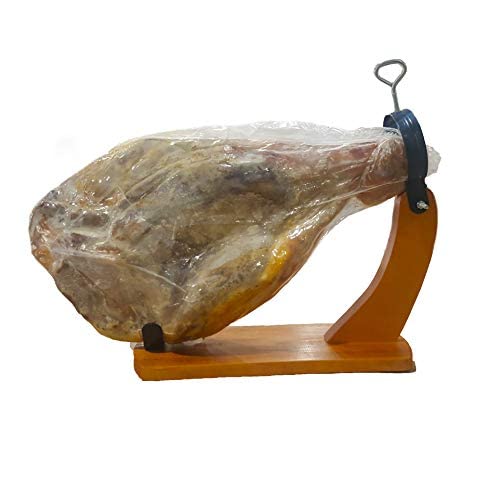 Serrano Cured Ham Bone in Shoulder | Spanish Jamon Serrano | Cured Aged 12 months + | Mediterranean Salt only | NO Nitrates, Preservative free |16-18 pounds | Wood Stand + Knife | Packaged in Gift Box