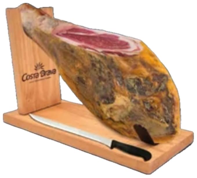 Jamón Serrano Reserva Ham, All Natural Spanish Bone-In, 12 Month Aging, Mediterranean Foods. Ham Holder and Knife Included