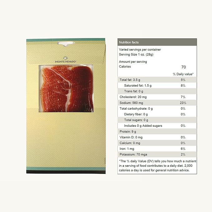 Monte Nevado Serrano Ham Sliced - 3 oz Each, Pack of 4 Units - 24 Months Avg Curing Time - Authentic Jamon Serrano - Great Gift or Special Occasion Snack
