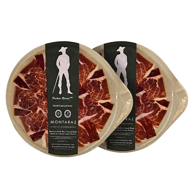 Montaraz | Jamon Iberico | Pasture Raised Extremadura Spain | Pre-Sliced Tray | 2.5 oz (71 gr) (Pack of 2)