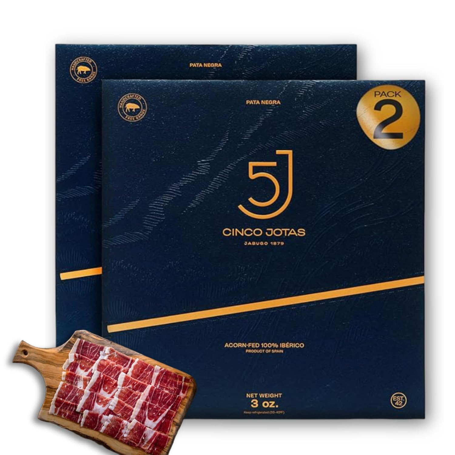 Cinco Jotas Hand-Carved Jamón Ibérico de Bellota | 100% Acorn-Fed Iberian Ham | Authentic Spanish Ham Ibérico - 3 oz Pack of 2 - Traditional Carving Pack