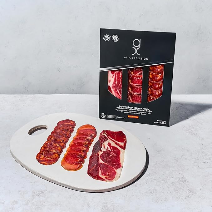 Ibérico Sampler – Acorn-Fed 100% Ibérico Ham, Loin & Chorizo (3 oz, Sliced, Dry-Cured Spanish Meats) – Alta Expresión by COVAP (1-Pack)