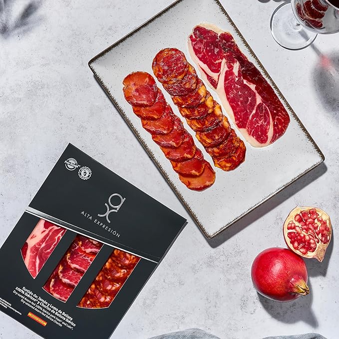 Ibérico Sampler – Acorn-Fed 100% Ibérico Ham, Loin & Chorizo (3 oz, Sliced, Dry-Cured Spanish Meats) – Alta Expresión by COVAP (1-Pack)